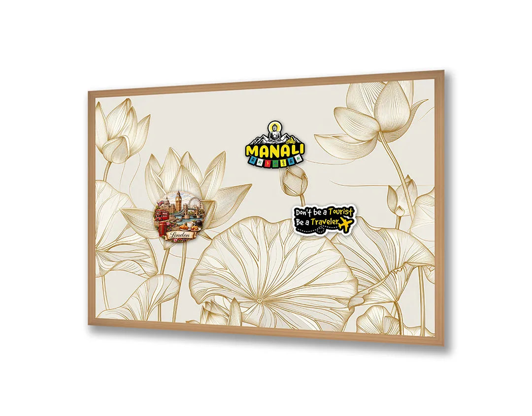 Metalen Magneetbord met hoogwaardige afbeelding van Gouden bloemen beige voor aan de muur