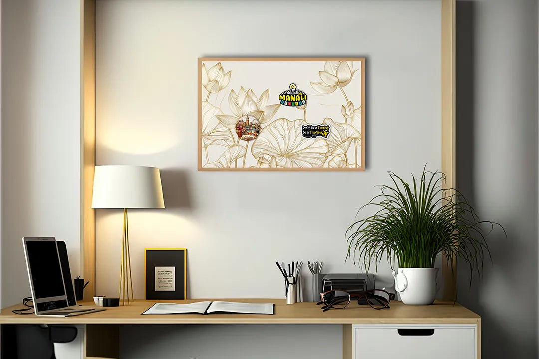 Metalen Magneetbord met hoogwaardige afbeelding van Gouden bloemen beige voor aan de muur