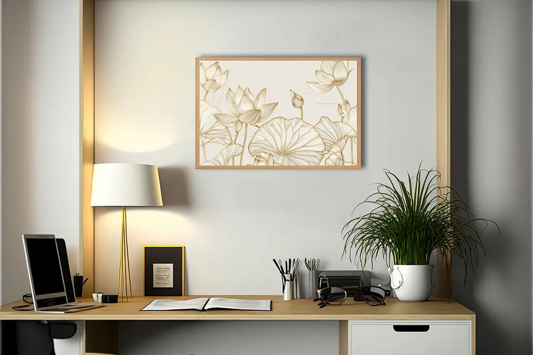 Metalen Magneetbord met hoogwaardige afbeelding van Gouden bloemen beige voor aan de muur