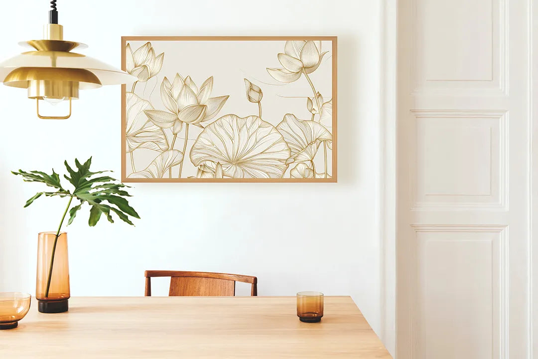 Metalen Magneetbord met hoogwaardige afbeelding van Gouden bloemen beige voor aan de muur