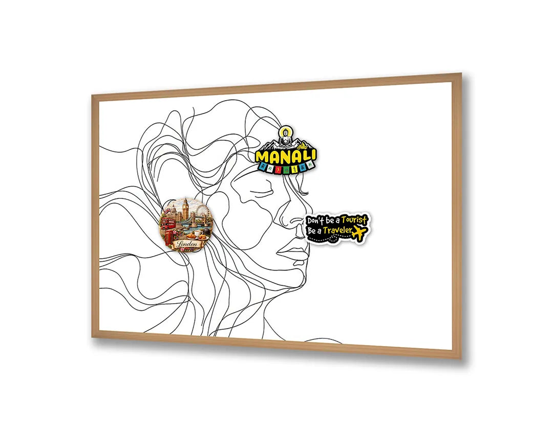 Metalen Magneetbord met hoogwaardige afbeelding van Lijntekening gezicht vrouw voor aan de muur