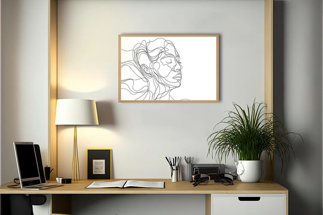 Metalen Magneetbord met hoogwaardige afbeelding van Lijntekening gezicht vrouw voor aan de muur