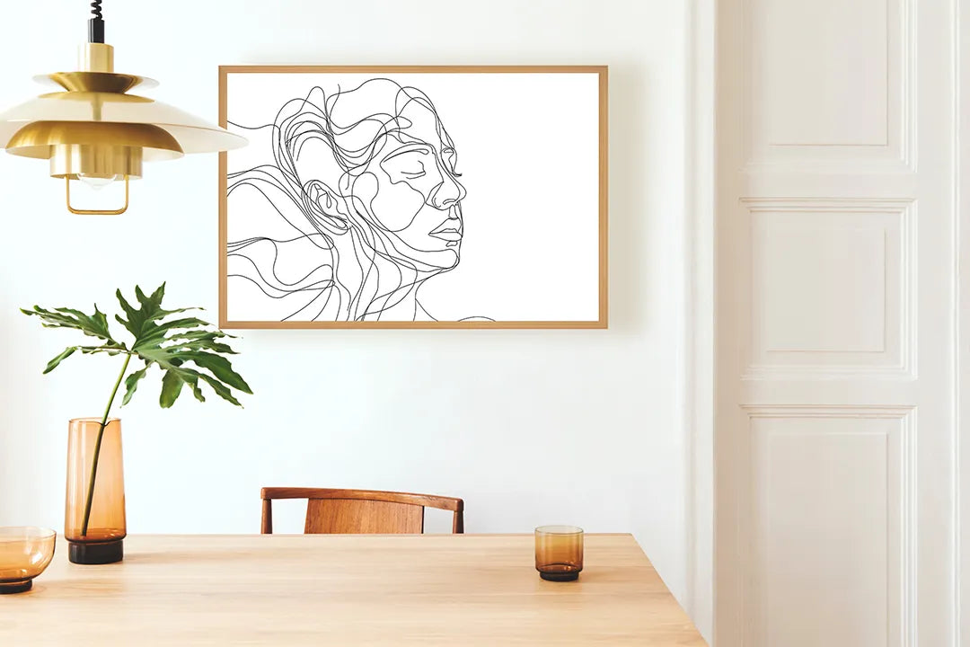 Metalen Magneetbord met hoogwaardige afbeelding van Lijntekening gezicht vrouw voor aan de muur