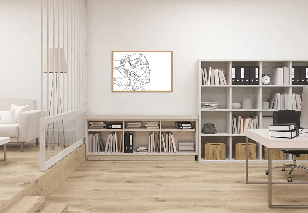 Metalen Magneetbord met hoogwaardige afbeelding van Lijntekening gezicht vrouw voor aan de muur