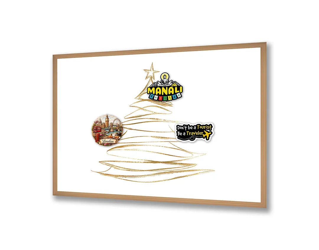 Metalen Magneetbord met hoogwaardige afbeelding van Gouden kerstboom lijnen voor aan de muur