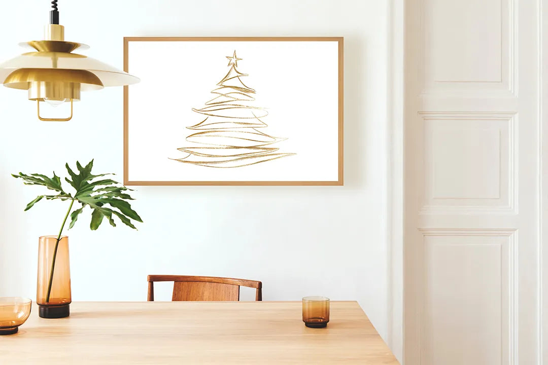 Metalen Magneetbord met hoogwaardige afbeelding van Gouden kerstboom lijnen voor aan de muur