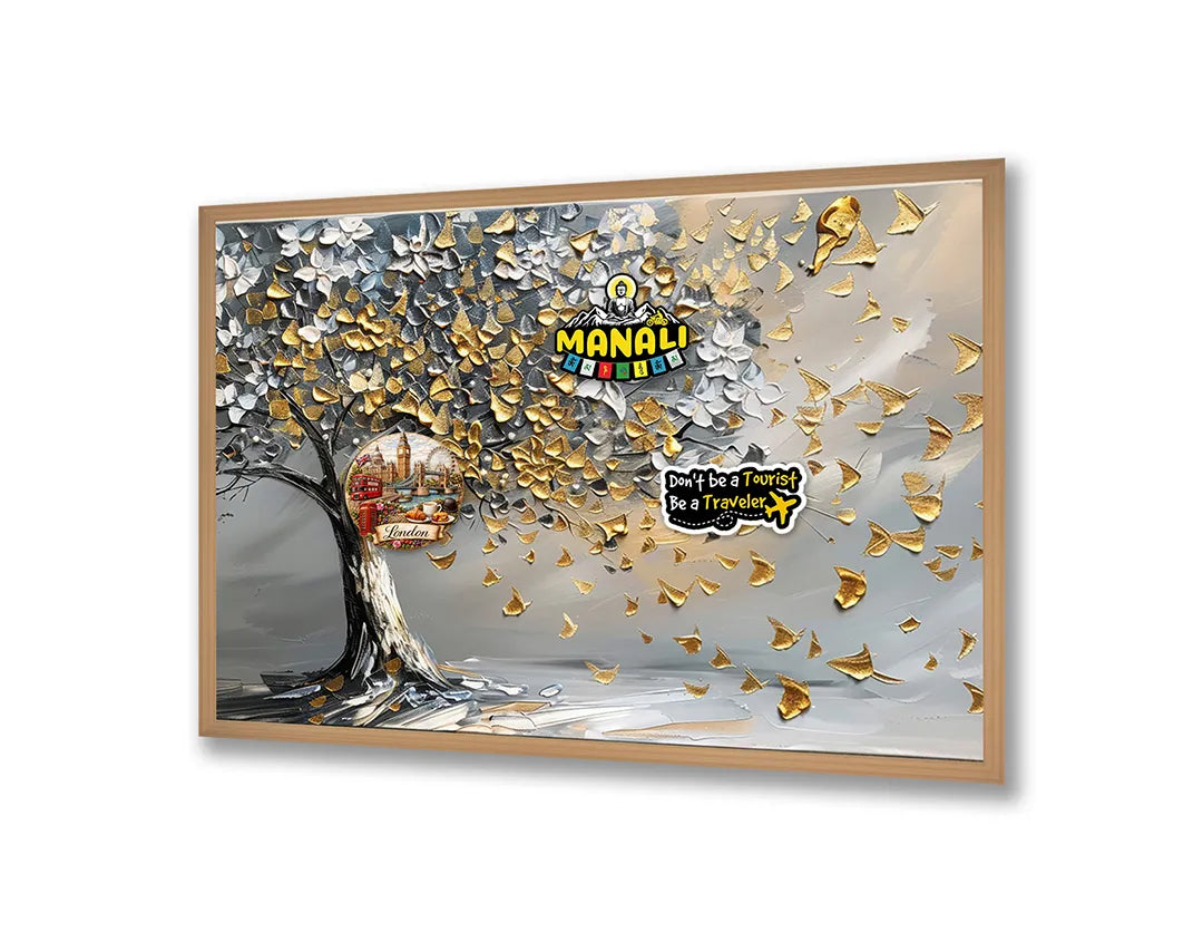 Metalen Magneetbord met hoogwaardige afbeelding van Gouden boom grijze achtergrond voor aan de muur