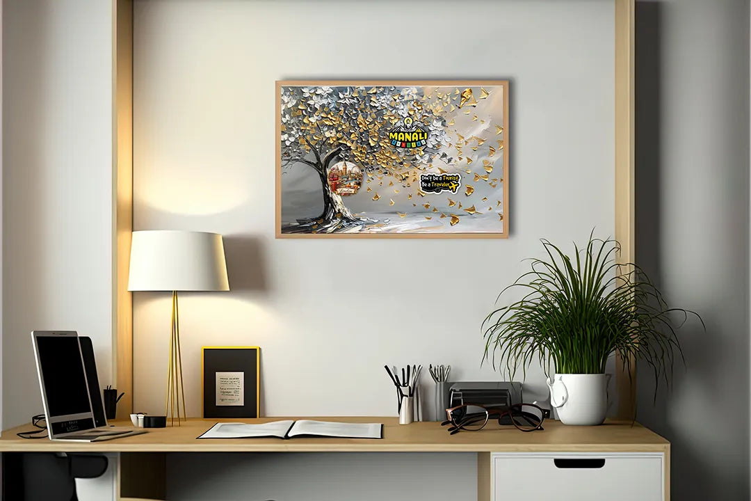 Metalen Magneetbord met hoogwaardige afbeelding van Gouden boom grijze achtergrond voor aan de muur