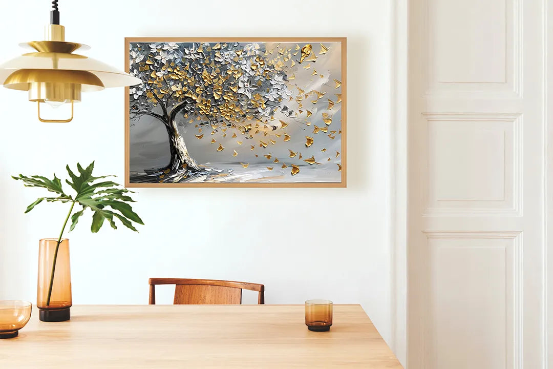 Metalen Magneetbord met hoogwaardige afbeelding van Gouden boom grijze achtergrond voor aan de muur
