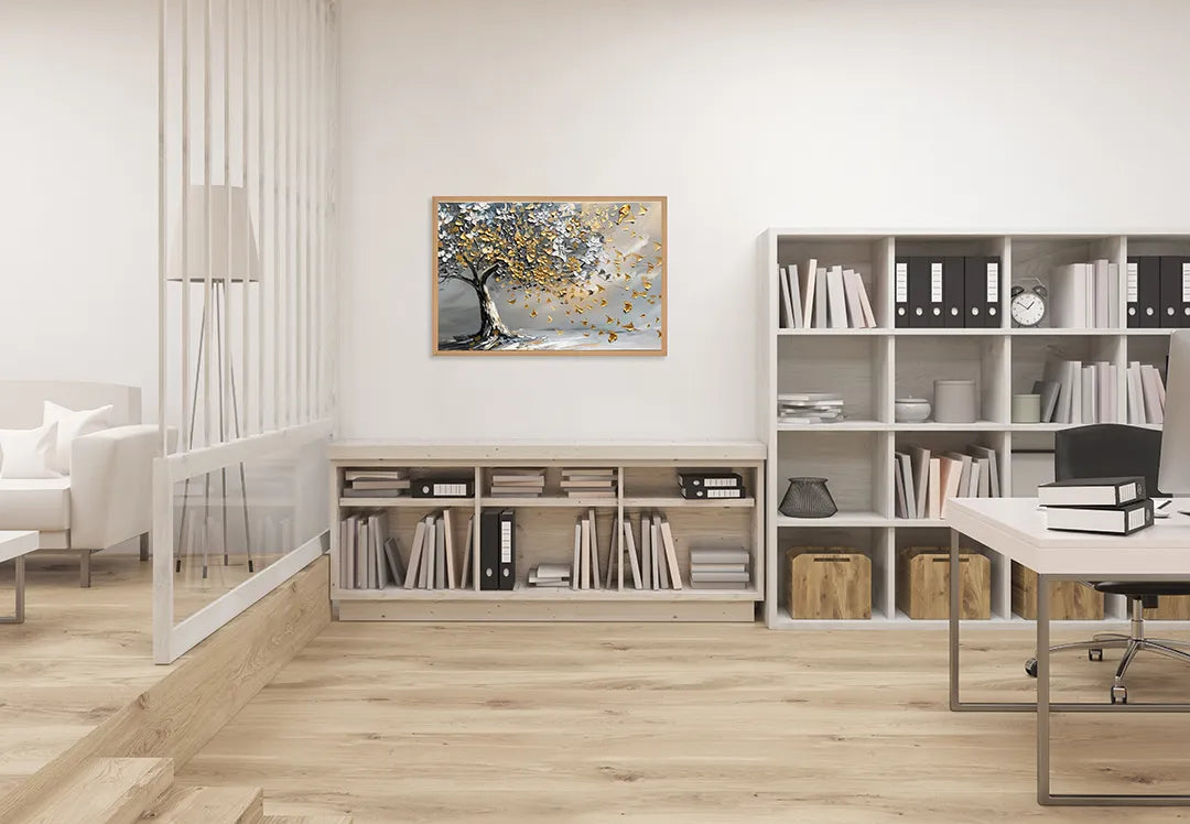 Metalen Magneetbord met hoogwaardige afbeelding van Gouden boom grijze achtergrond voor aan de muur