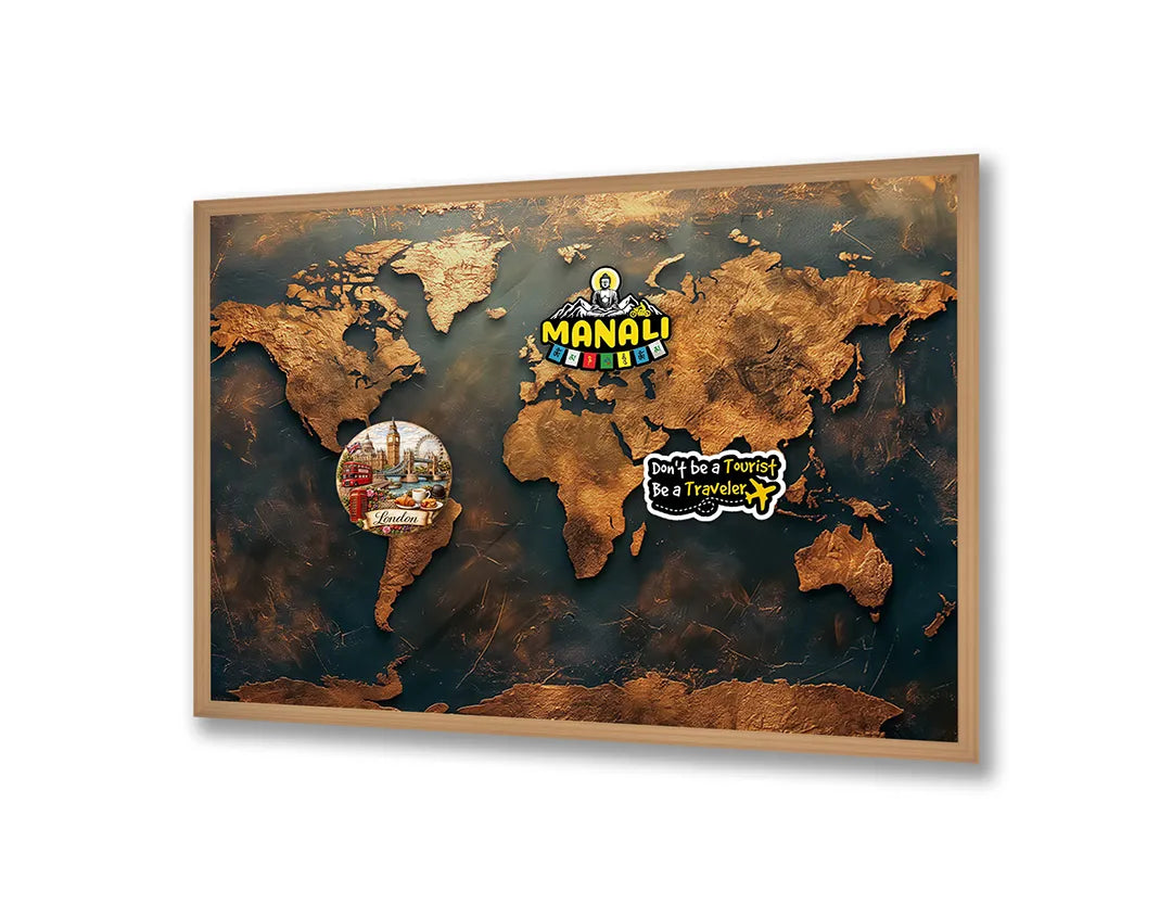 Metalen Magneetbord met hoogwaardige afbeelding van Gouden wereldkaart vintage voor aan de muur