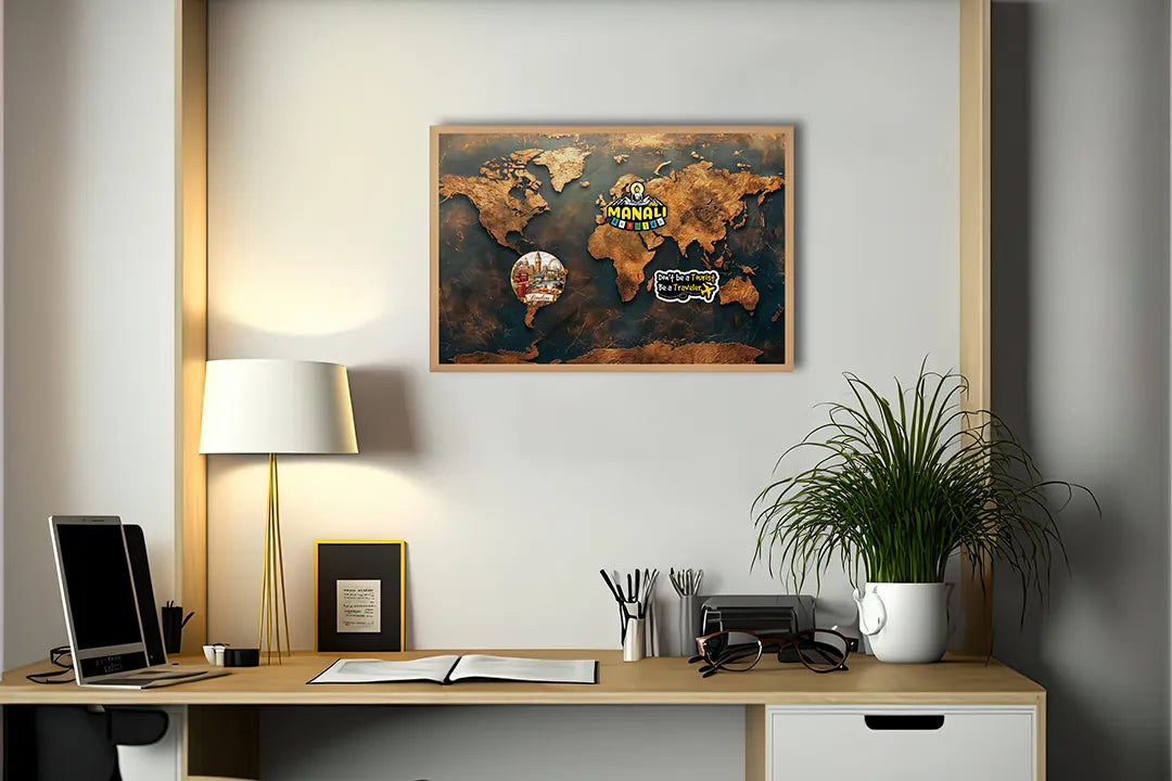 Metalen Magneetbord met hoogwaardige afbeelding van Gouden wereldkaart vintage voor aan de muur