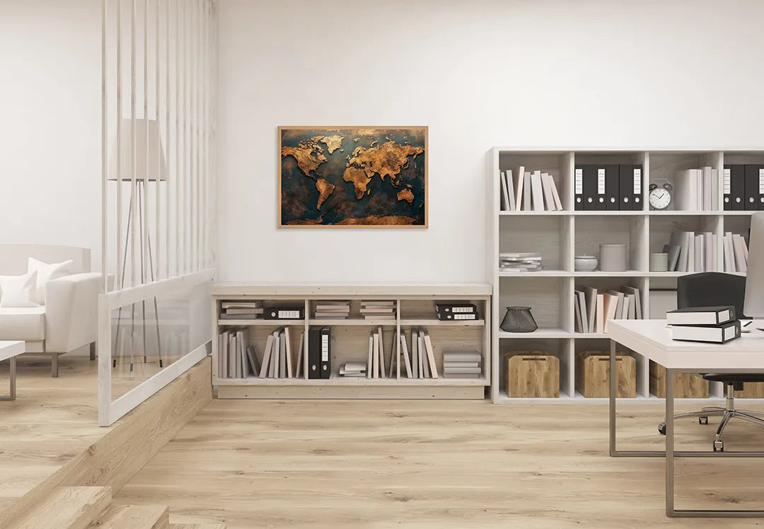 Metalen Magneetbord met hoogwaardige afbeelding van Gouden wereldkaart vintage voor aan de muur