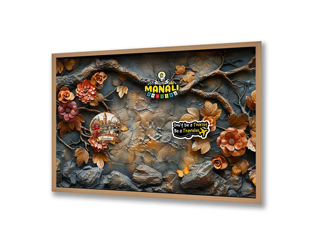 Metalen Magneetbord met hoogwaardige afbeelding van Herfstbladeren op steen voor aan de muur