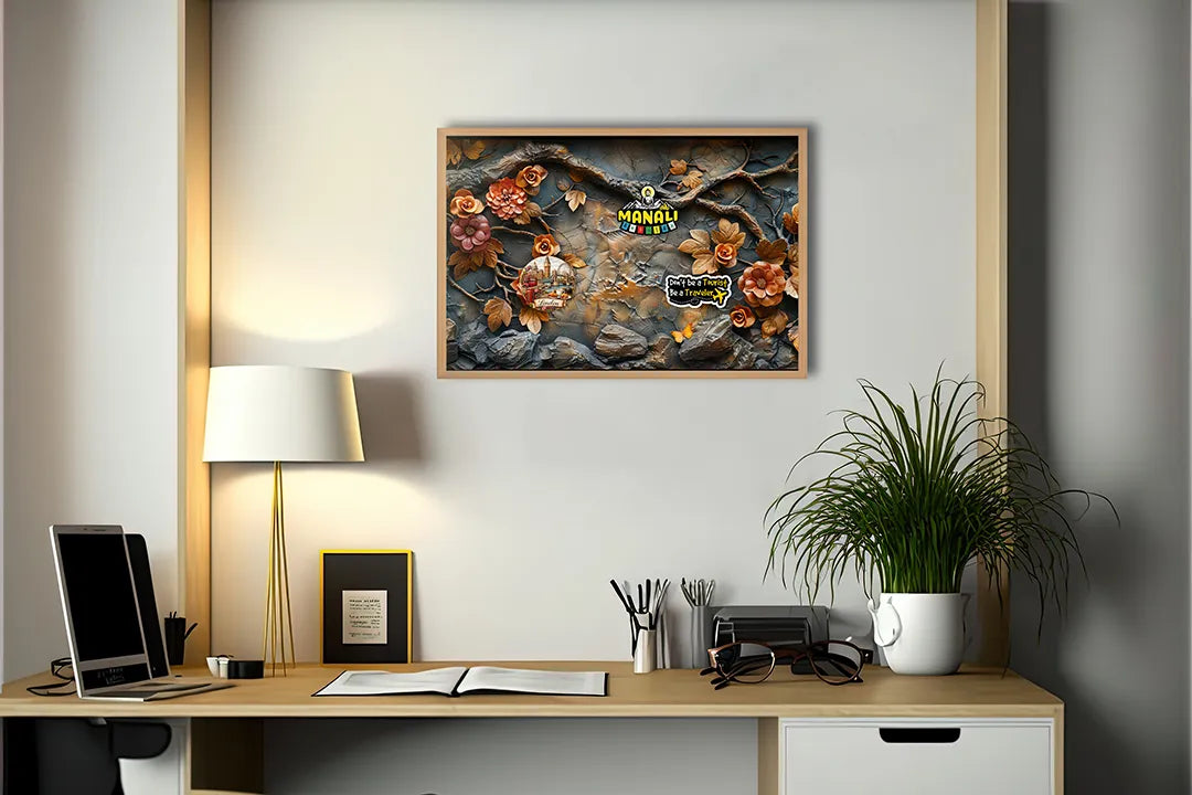 Metalen Magneetbord met hoogwaardige afbeelding van Herfstbladeren op steen voor aan de muur