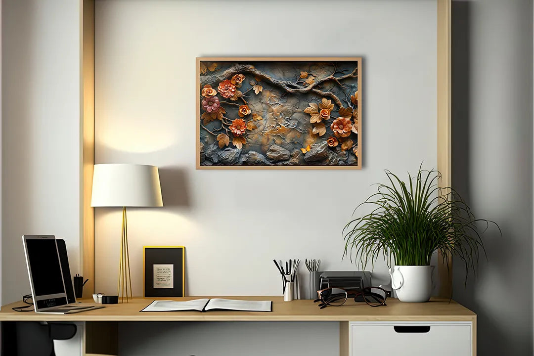 Metalen Magneetbord met hoogwaardige afbeelding van Herfstbladeren op steen voor aan de muur