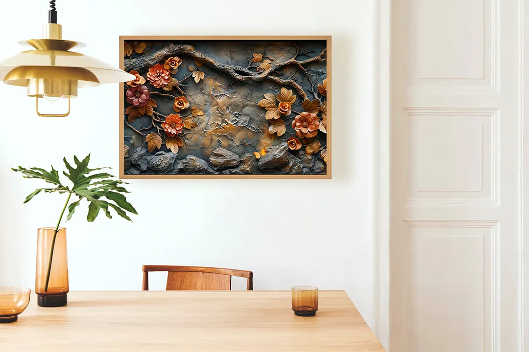 Metalen Magneetbord met hoogwaardige afbeelding van Herfstbladeren op steen voor aan de muur
