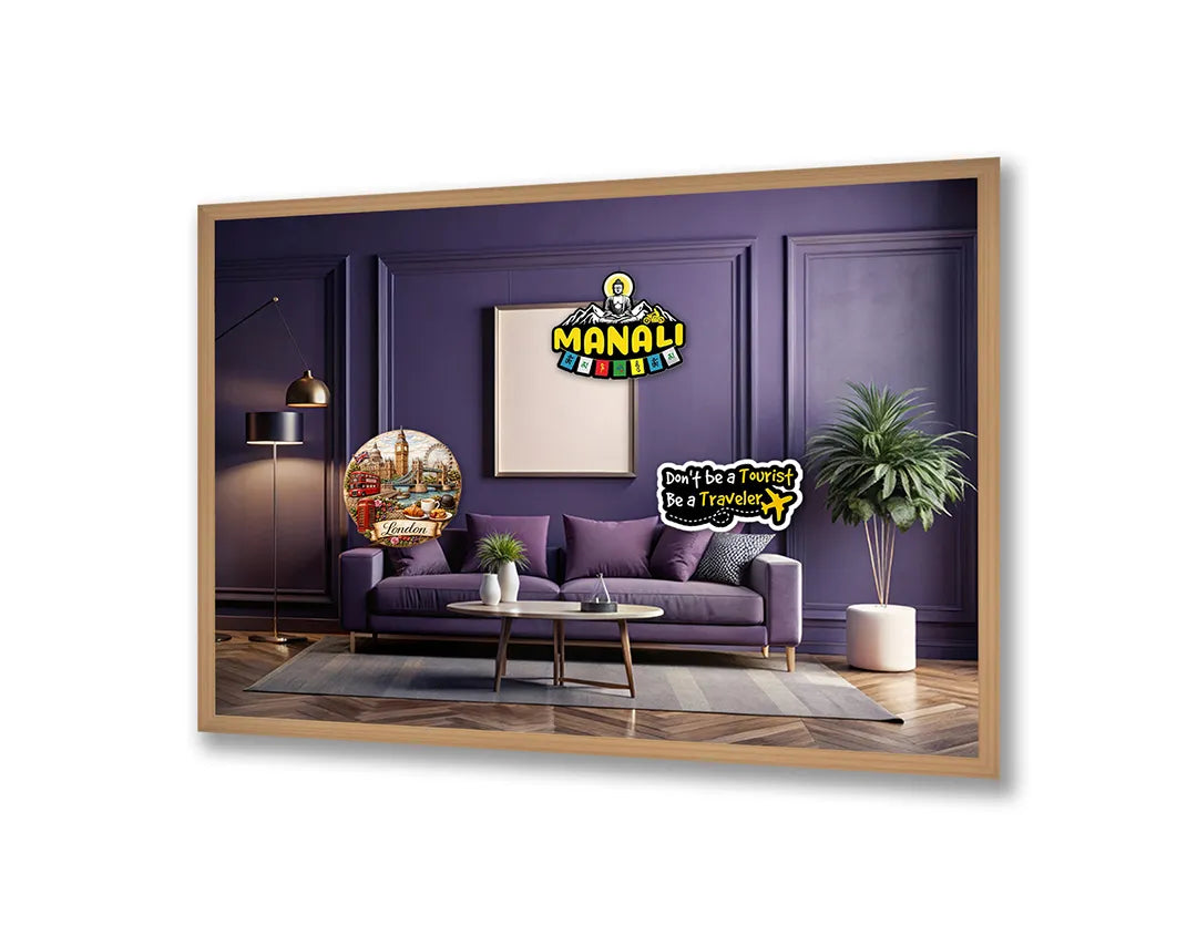 Metalen Magneetbord met hoogwaardige afbeelding van Modern paars interieur voor aan de muur