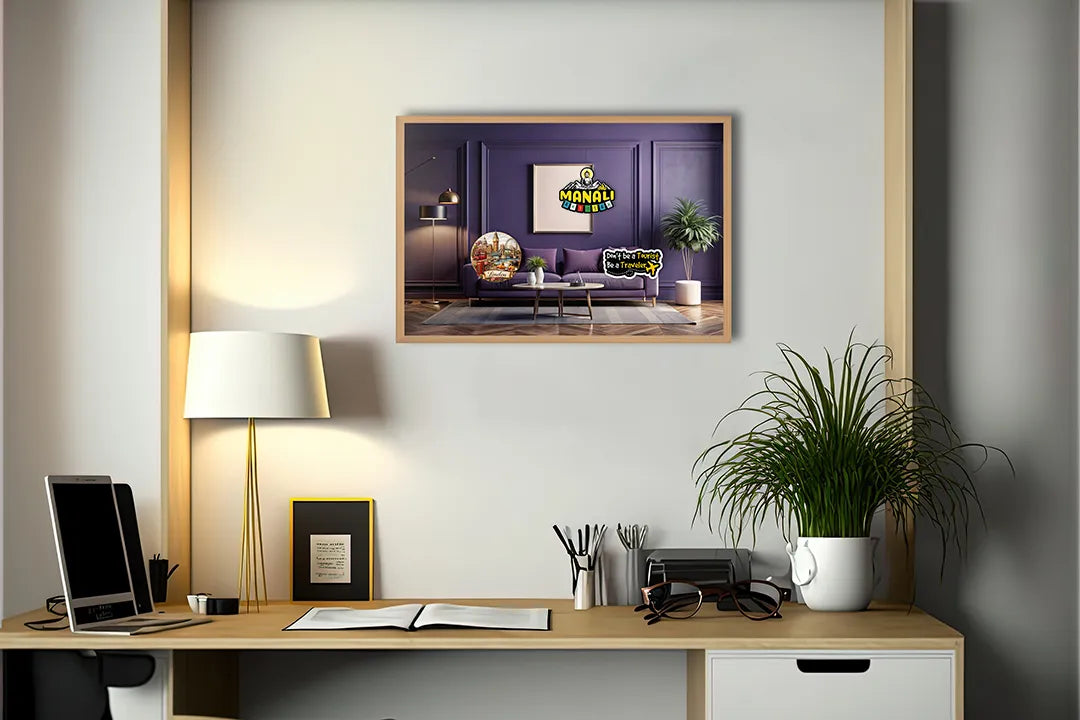 Metalen Magneetbord met hoogwaardige afbeelding van Modern paars interieur voor aan de muur