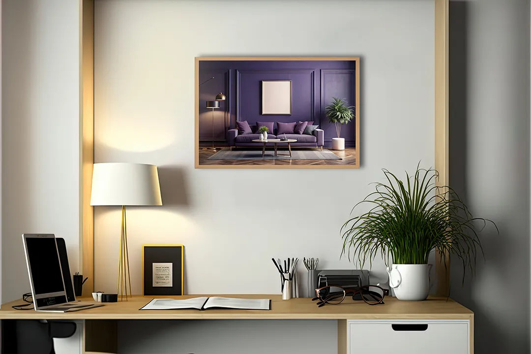 Metalen Magneetbord met hoogwaardige afbeelding van Modern paars interieur voor aan de muur