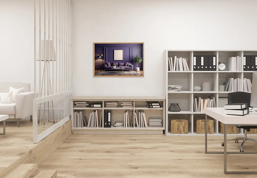 Metalen Magneetbord met hoogwaardige afbeelding van Modern paars interieur voor aan de muur