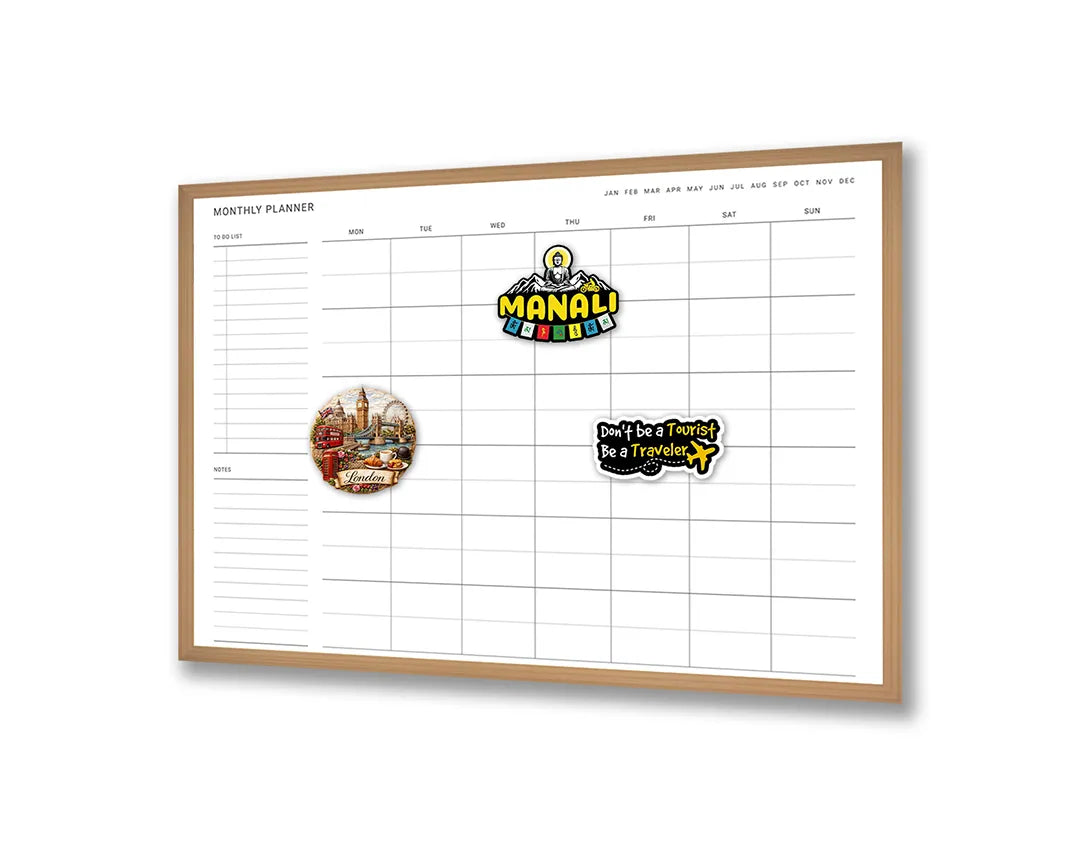 Metalen Magneetbord met hoogwaardige afbeelding van Strakke maandplanner wit voor aan de muur