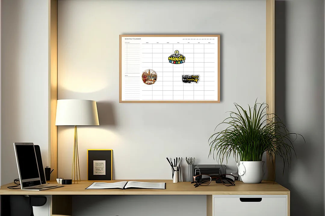 Metalen Magneetbord met hoogwaardige afbeelding van Strakke maandplanner wit voor aan de muur