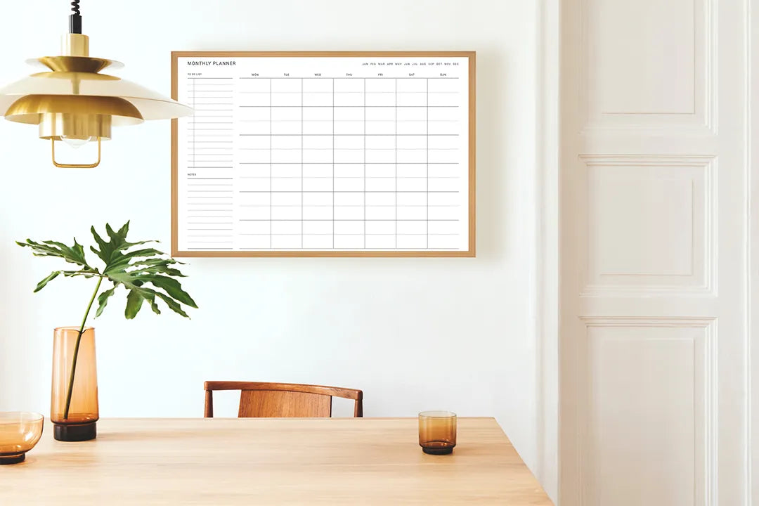 Metalen Magneetbord met hoogwaardige afbeelding van Strakke maandplanner wit voor aan de muur