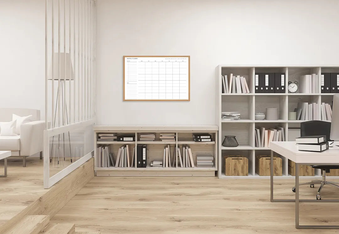 Metalen Magneetbord met hoogwaardige afbeelding van Strakke maandplanner wit voor aan de muur