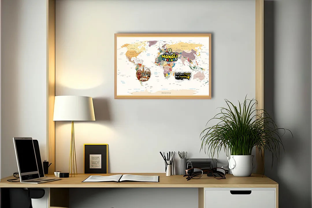 Metalen Magneetbord met afbeelding van wereldkaart met pastel landen in zachte pastelkleuren kleuren