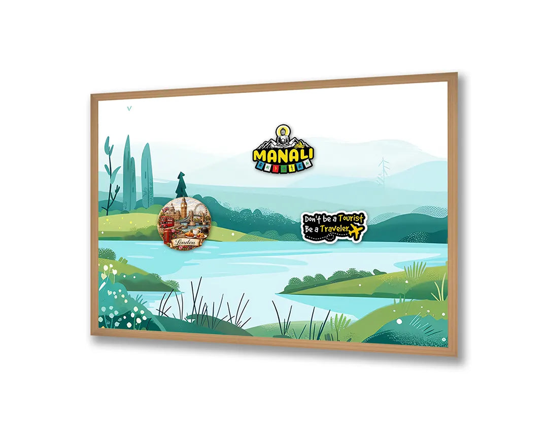 Metalen Magneetbord met hoogwaardige afbeelding van Groen landschap meer illustratie voor aan de muur