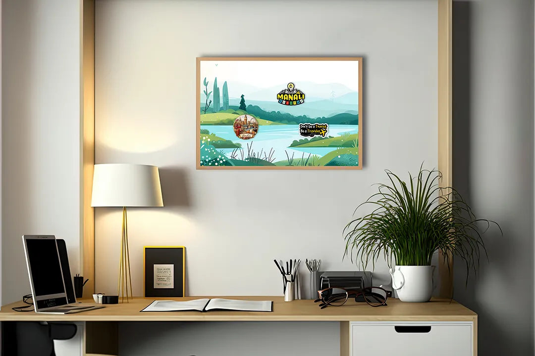 Metalen Magneetbord met hoogwaardige afbeelding van Groen landschap meer illustratie voor aan de muur