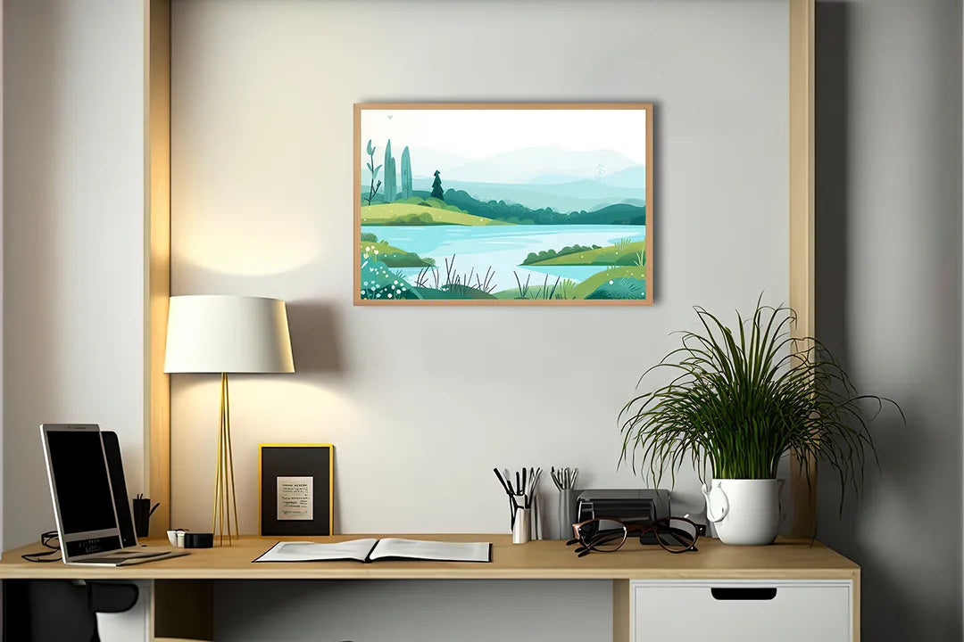 Metalen Magneetbord met hoogwaardige afbeelding van Groen landschap meer illustratie voor aan de muur