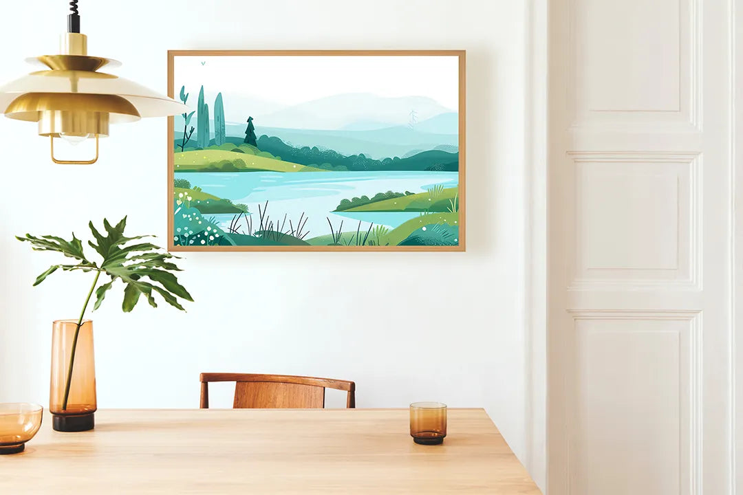 Metalen Magneetbord met hoogwaardige afbeelding van Groen landschap meer illustratie voor aan de muur