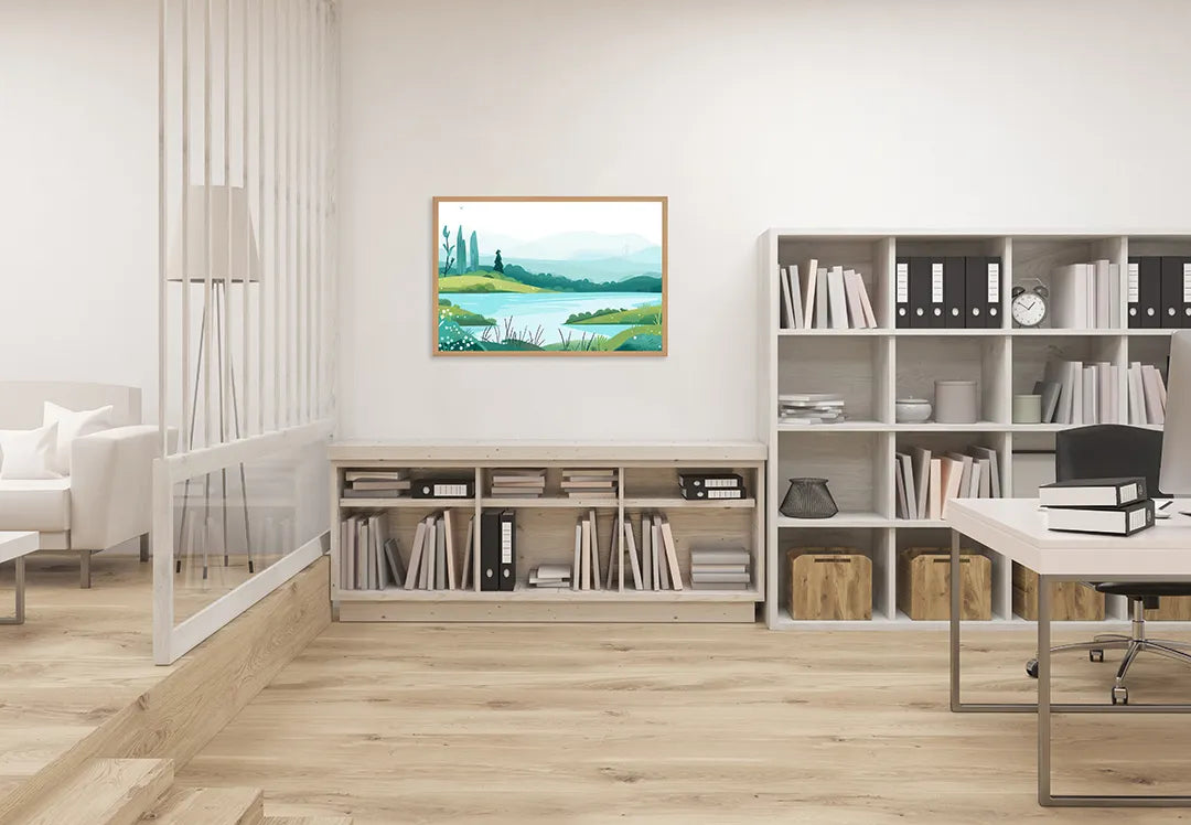 Metalen Magneetbord met hoogwaardige afbeelding van Groen landschap meer illustratie voor aan de muur