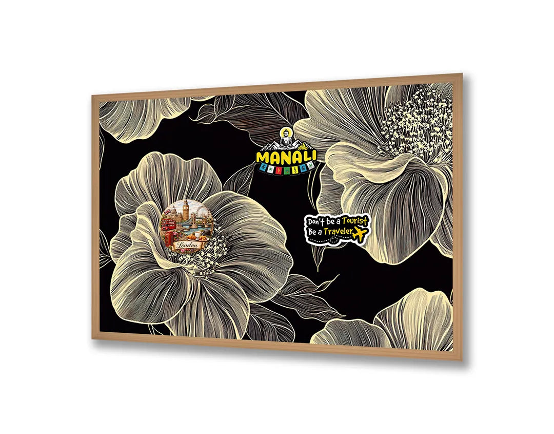 Metalen Magneetbord met hoogwaardige afbeelding van Gouden bloemen donkere achtergrond voor aan de muur