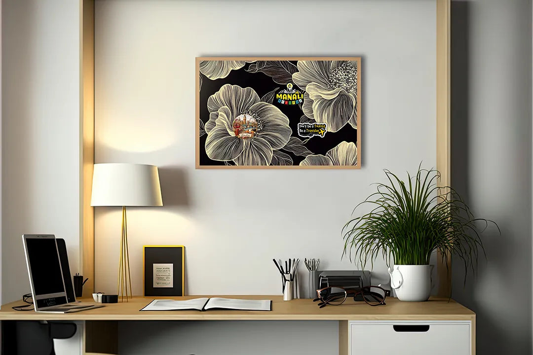 Metalen Magneetbord met hoogwaardige afbeelding van Gouden bloemen donkere achtergrond voor aan de muur
