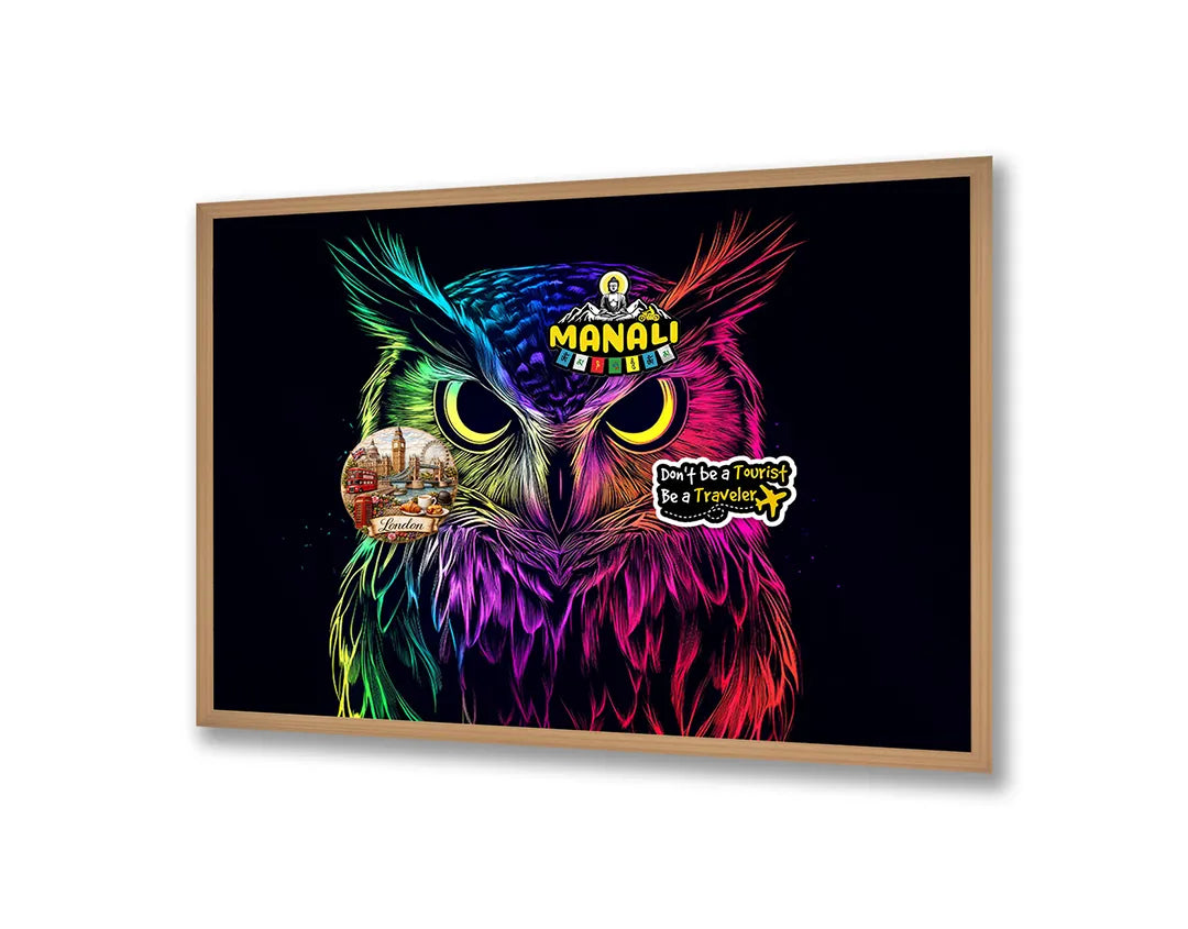 Metalen Magneetbord met hoogwaardige afbeelding van Neon uil zwart voor aan de muur