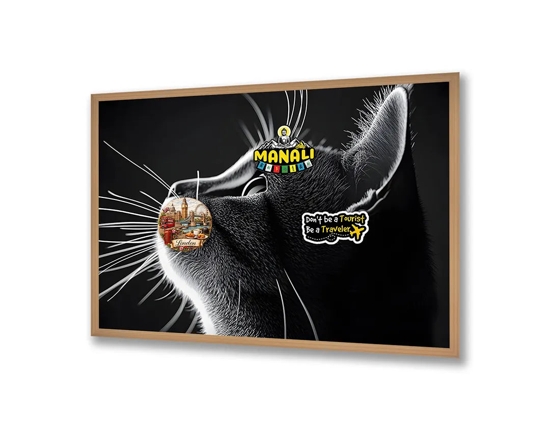 Metalen Magneetbord met hoogwaardige afbeelding van Zwart wit kat profiel voor aan de muur