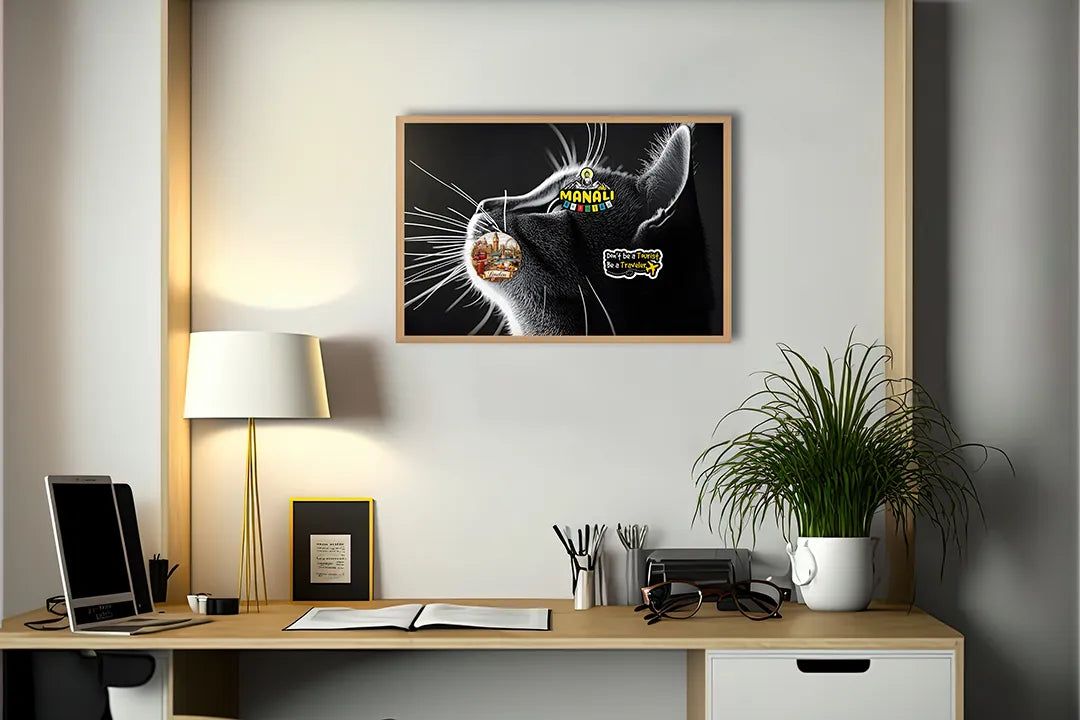 Metalen Magneetbord met hoogwaardige afbeelding van Zwart wit kat profiel voor aan de muur