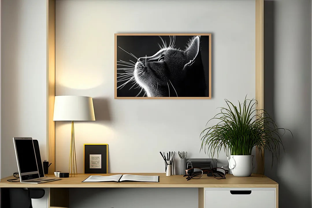 Metalen Magneetbord met hoogwaardige afbeelding van Zwart wit kat profiel voor aan de muur