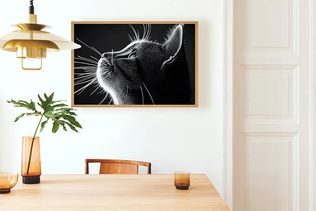 Metalen Magneetbord met hoogwaardige afbeelding van Zwart wit kat profiel voor aan de muur