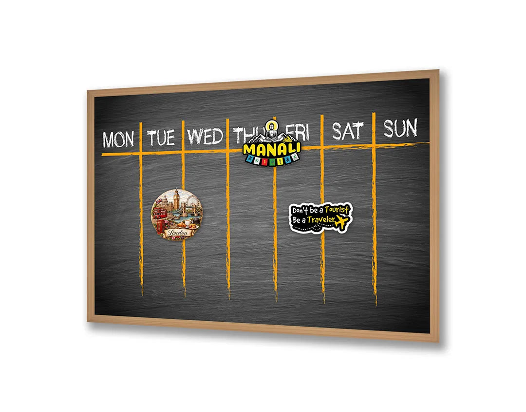 Metalen Magneetbord met afbeelding van krijtbord weekplanner in donker krijtbord grijs kleuren