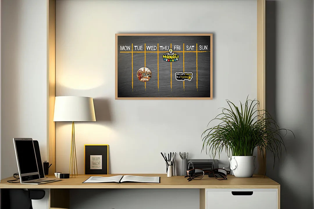 Metalen Magneetbord met afbeelding van krijtbord weekplanner in donker krijtbord grijs kleuren