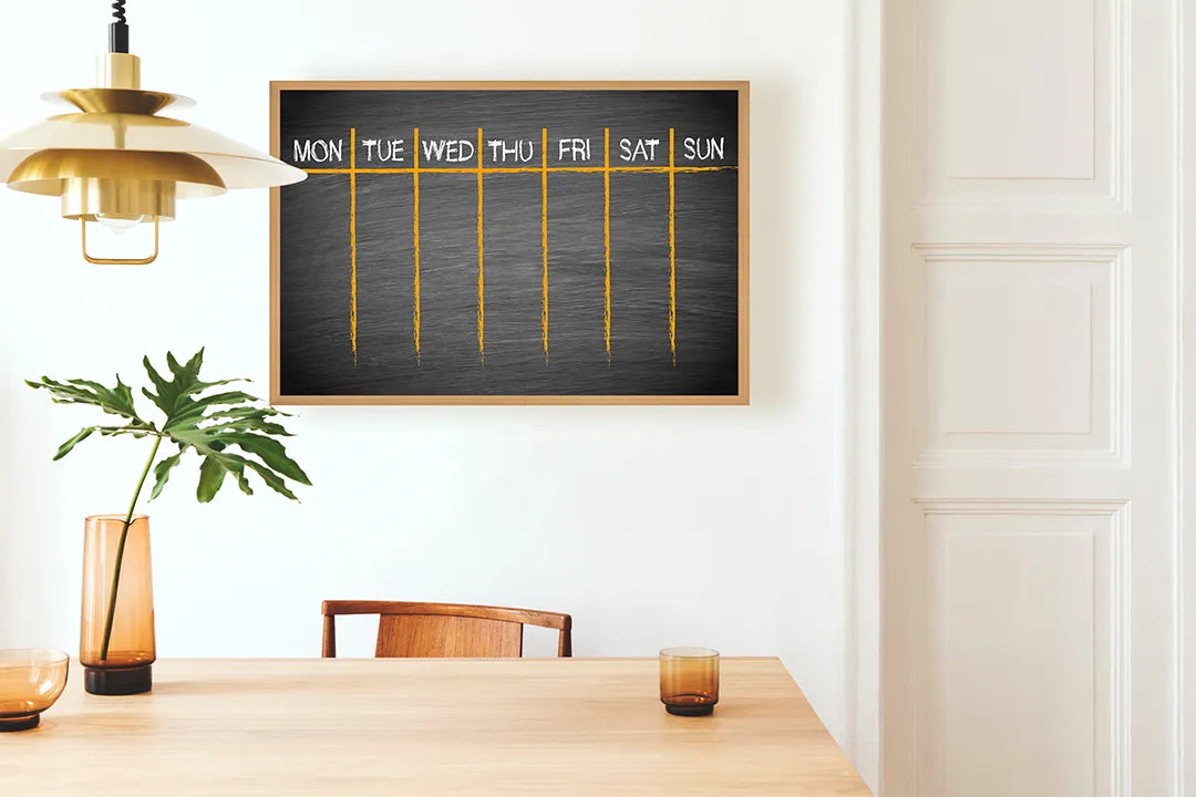 Metalen Magneetbord met afbeelding van krijtbord weekplanner in donker krijtbord grijs kleuren