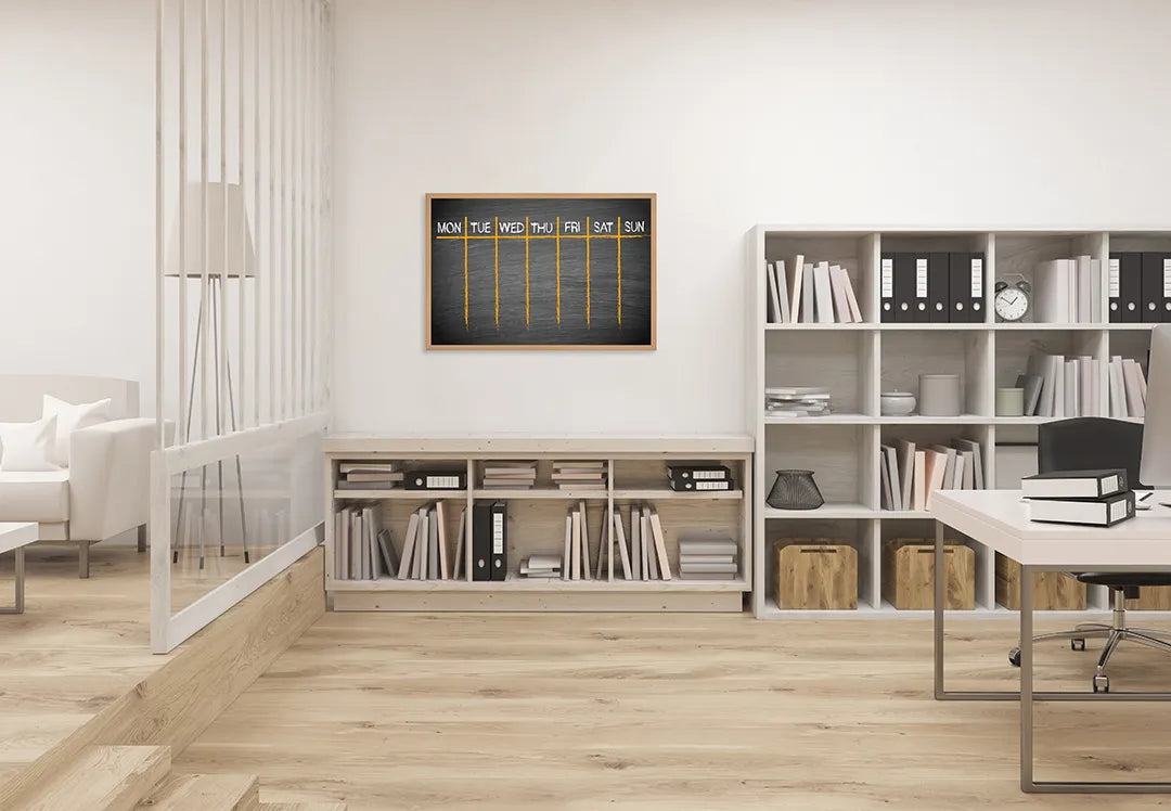 Metalen Magneetbord met afbeelding van krijtbord weekplanner in donker krijtbord grijs kleuren