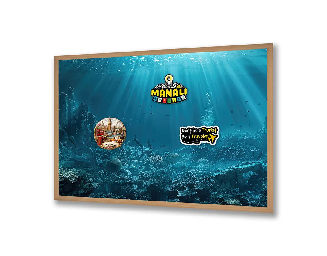 Metalen Magneetbord met hoogwaardige afbeelding van Onderwater oceaan blauw voor aan de muur