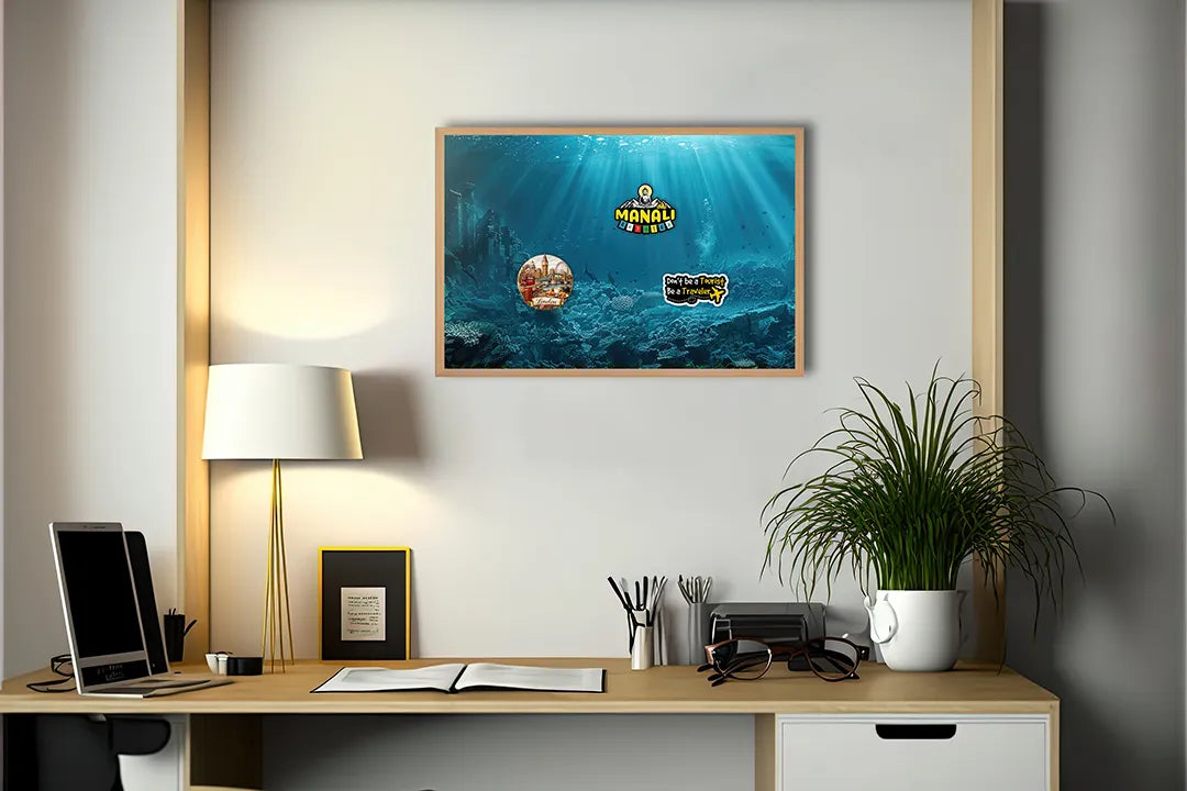 Metalen Magneetbord met hoogwaardige afbeelding van Onderwater oceaan blauw voor aan de muur