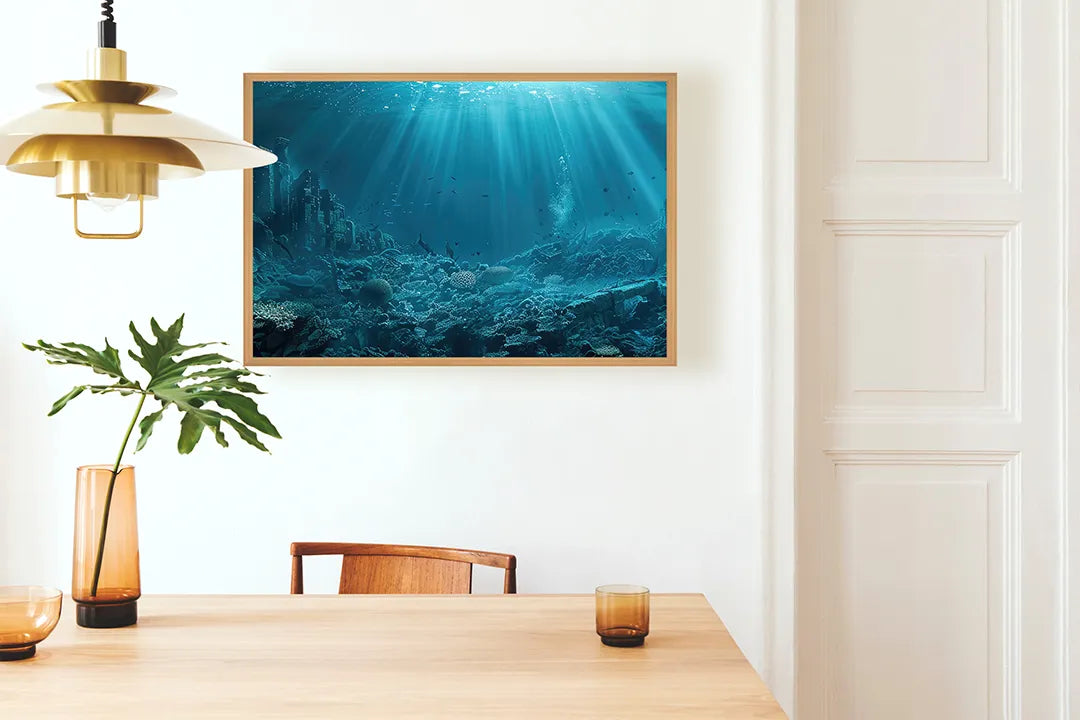 Metalen Magneetbord met hoogwaardige afbeelding van Onderwater oceaan blauw voor aan de muur