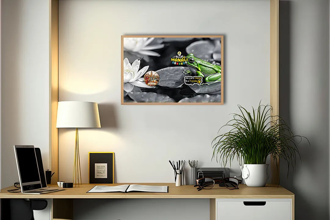 Metalen Magneetbord met hoogwaardige afbeelding van Kikker op lotusblad voor aan de muur